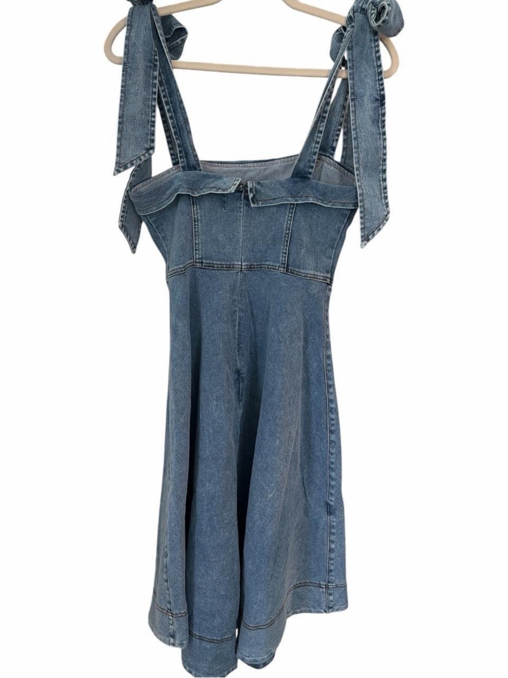 Selfie Leslie Jeanie Bow Shoulder Denim Midi Dress Blue Wash Medium - Picture 5 of 9